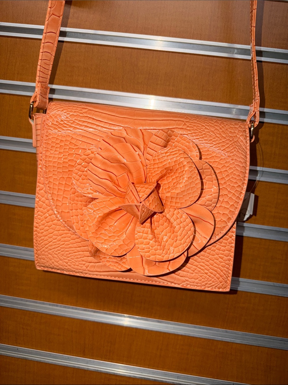Cato Coral Orange Floral-Appliqué Crossbody Bag